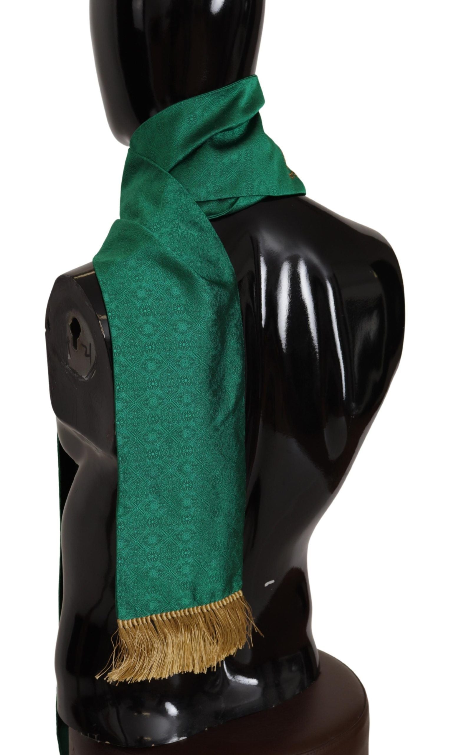 Dolce & Gabbana Green Crown Embroidered Shawl Fringe Blend Silk by Dolce & Gabbana