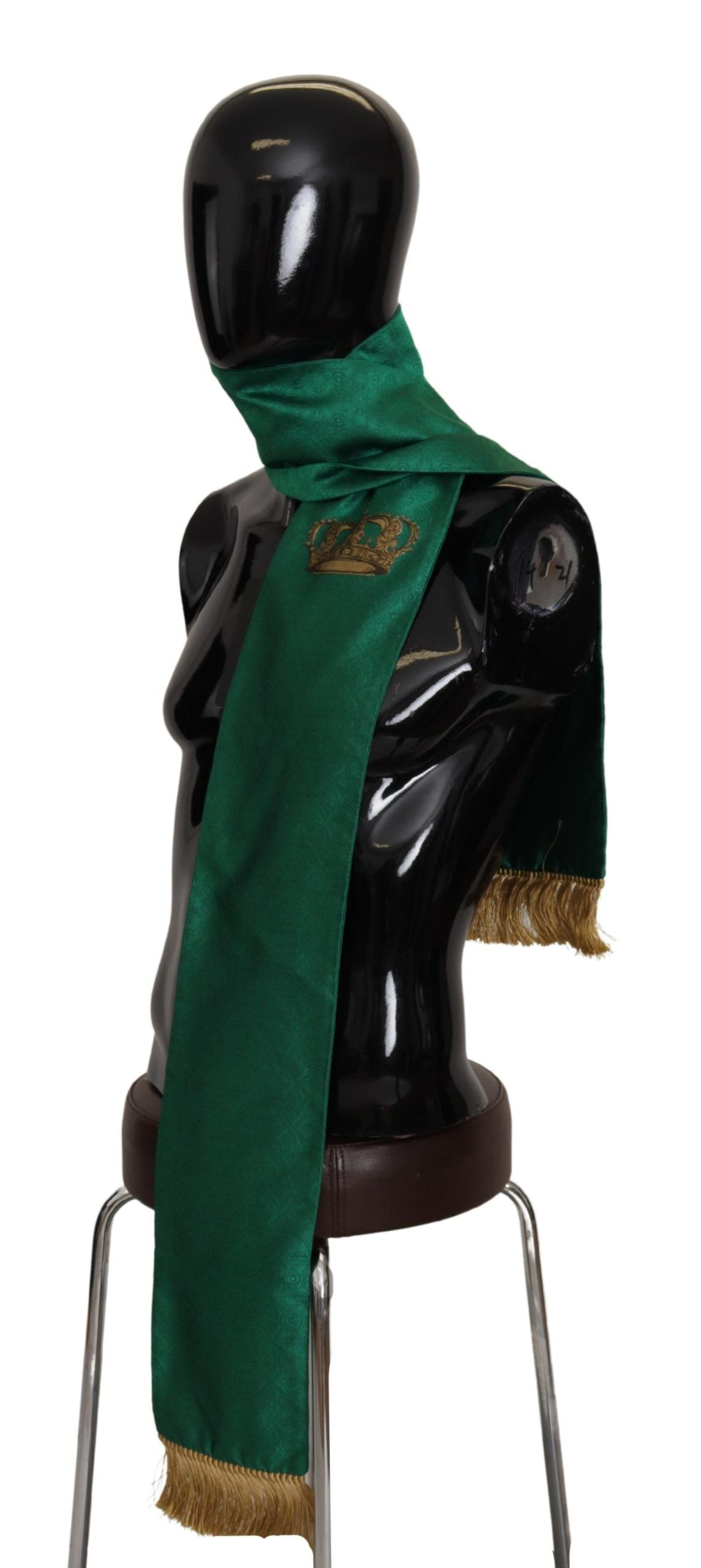 Dolce & Gabbana Green Crown Embroidered Shawl Fringe Blend Silk by Dolce & Gabbana