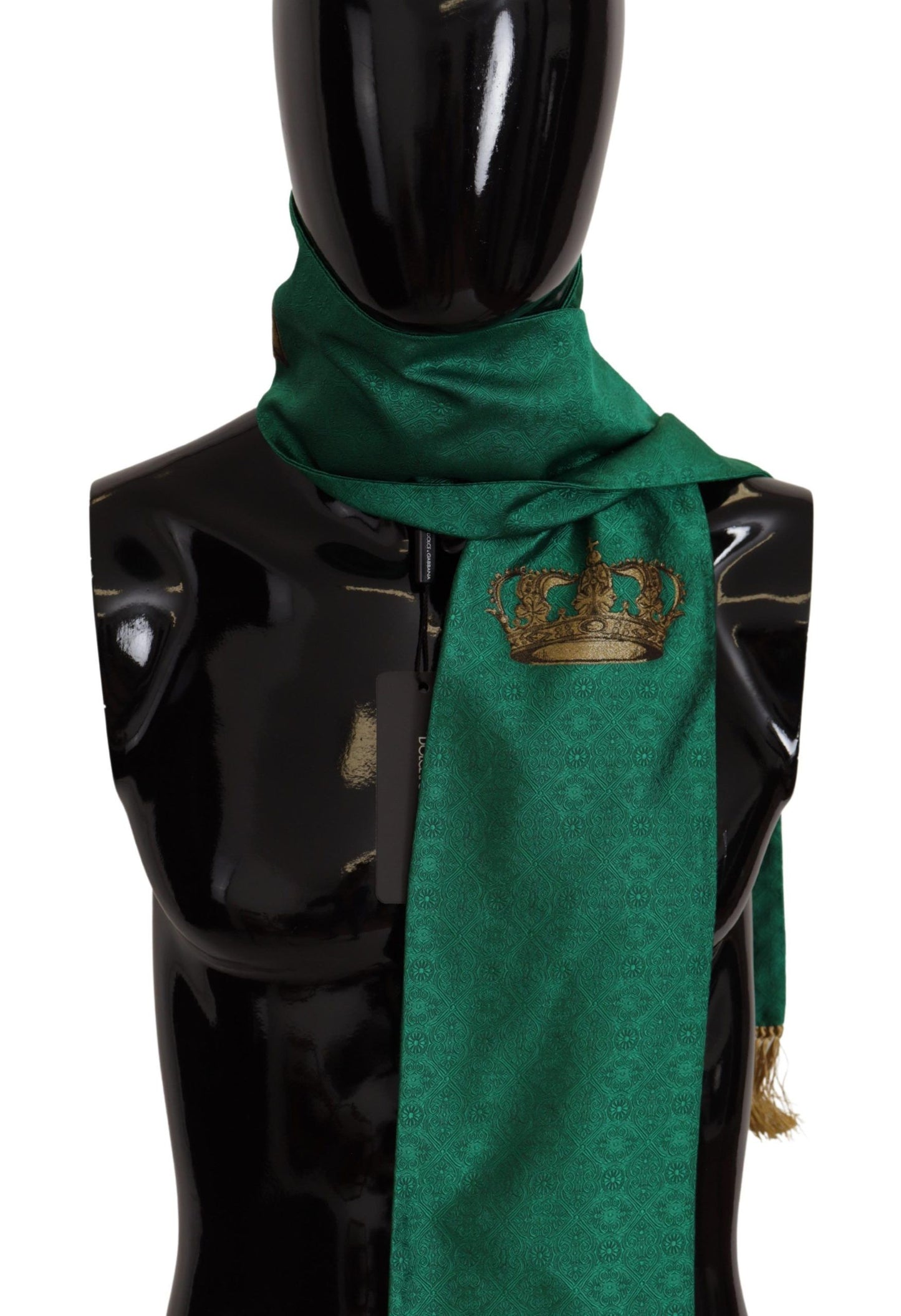Dolce & Gabbana Green Crown Embroidered Shawl Fringe Blend Silk by Dolce & Gabbana
