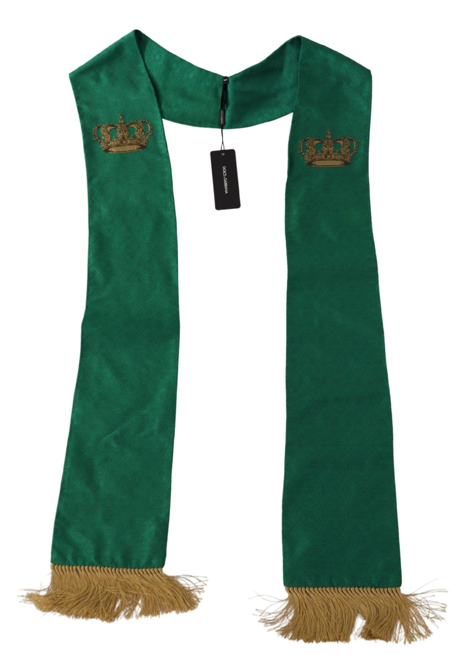 Dolce & Gabbana Green Crown Embroidered Shawl Fringe Blend Silk by Dolce & Gabbana