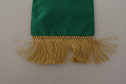 Dolce & Gabbana Green Crown Embroidered Shawl Fringe Blend Silk by Dolce & Gabbana