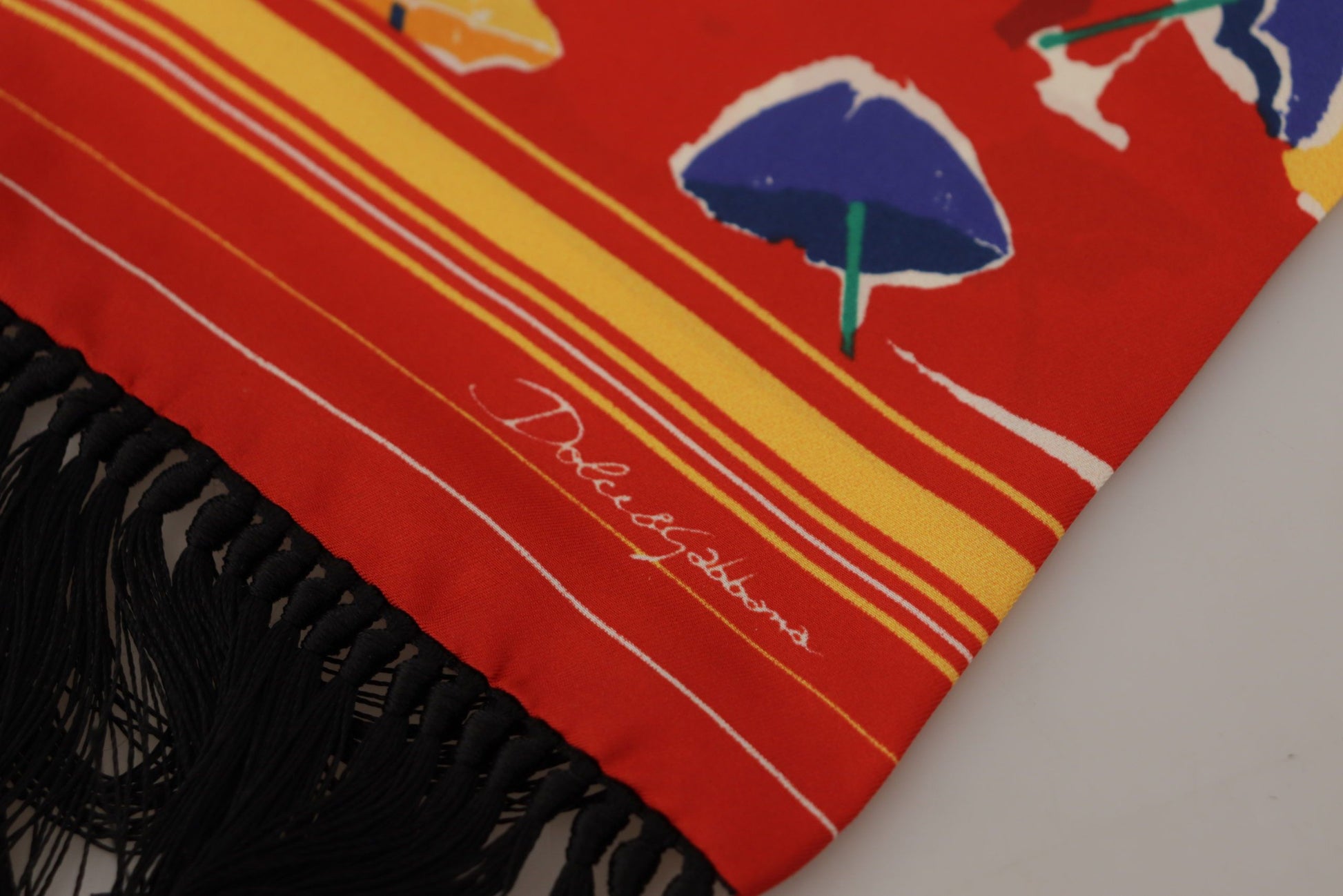 Dolce & Gabbana Multicolor DG Umbrellas Print Shawl Fringe Scarf by Dolce & Gabbana