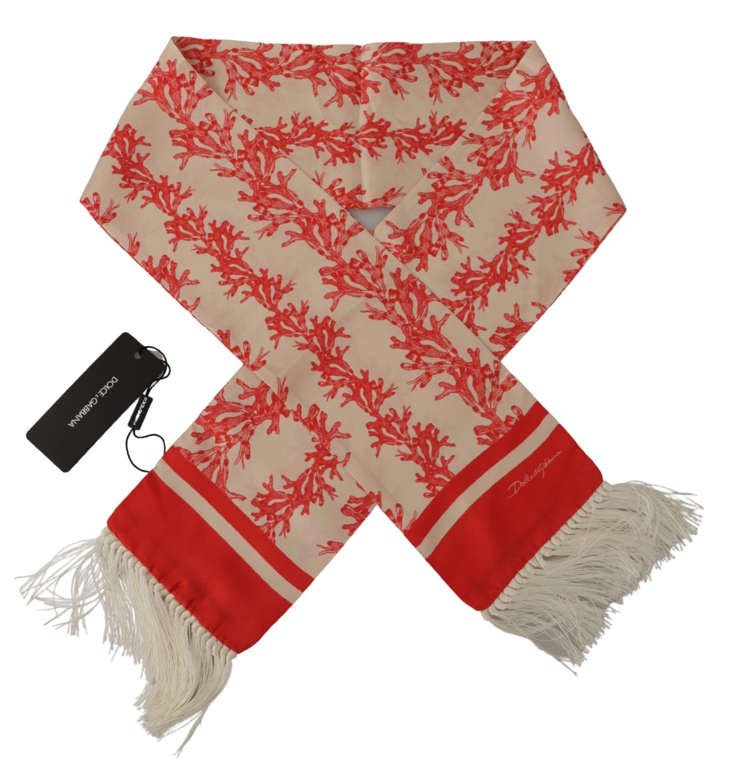 Dolce & Gabbana White Red Coral Print Shawl Wrap Fringe Scarf by Dolce & Gabbana