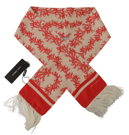 Dolce & Gabbana White Red Coral Print Shawl Wrap Fringe Scarf by Dolce & Gabbana