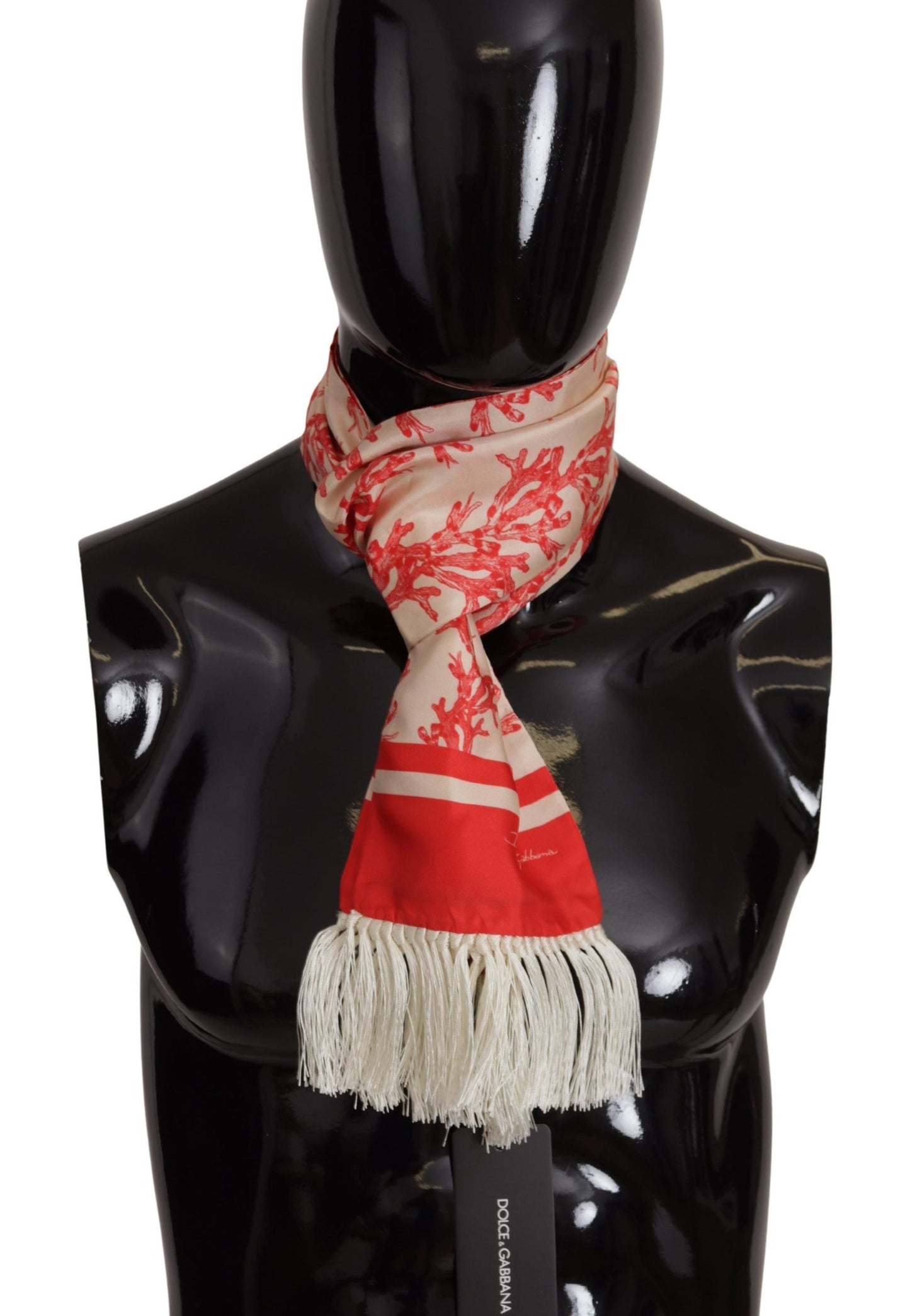 Dolce & Gabbana White Red Coral Print Shawl Wrap Fringe Scarf by Dolce & Gabbana