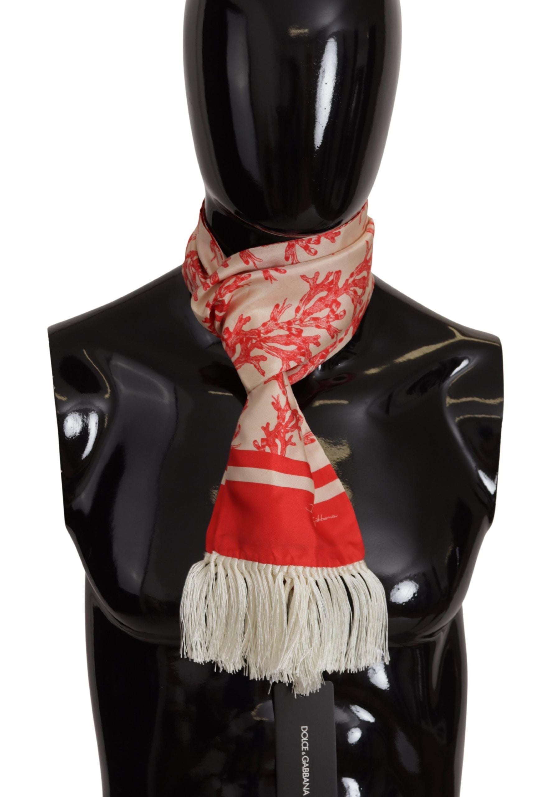Dolce & Gabbana White Red Coral Print Shawl Wrap Fringe Scarf by Dolce & Gabbana