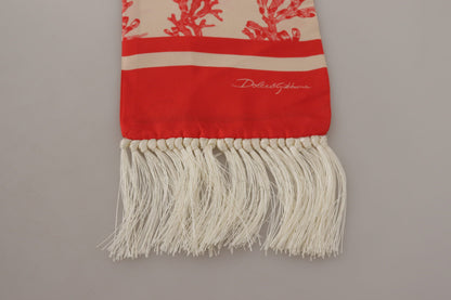 Dolce & Gabbana White Red Coral Print Shawl Wrap Fringe Scarf by Dolce & Gabbana