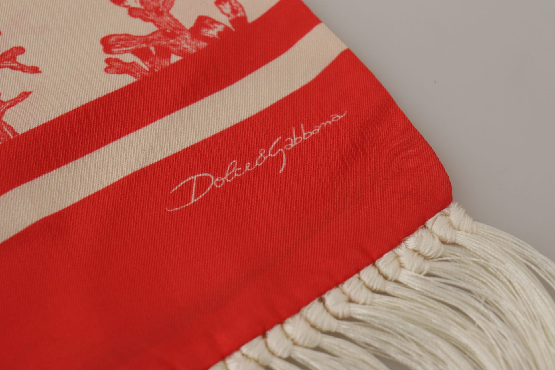 Dolce & Gabbana White Red Coral Print Shawl Wrap Fringe Scarf by Dolce & Gabbana