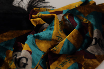 Dolce & Gabbana Multicolor DG Logo Print Shawl Wrap Fringe Scarf by Dolce & Gabbana