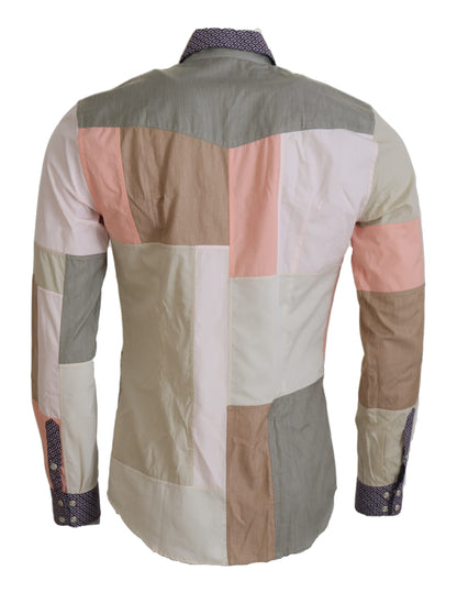 Dolce & Gabbana Multicolor Cotton Patchwork Slim Shirt by Dolce & Gabbana