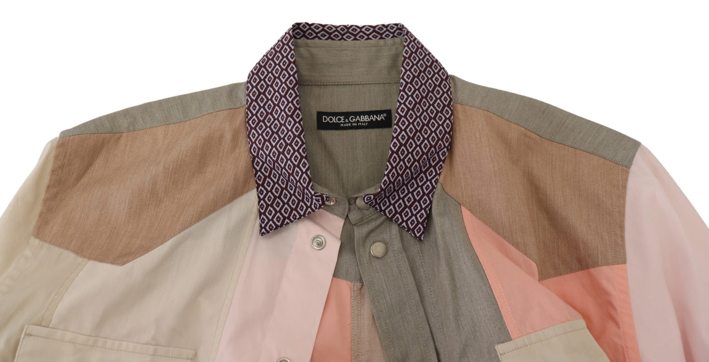 Dolce & Gabbana Multicolor Cotton Patchwork Slim Shirt by Dolce & Gabbana