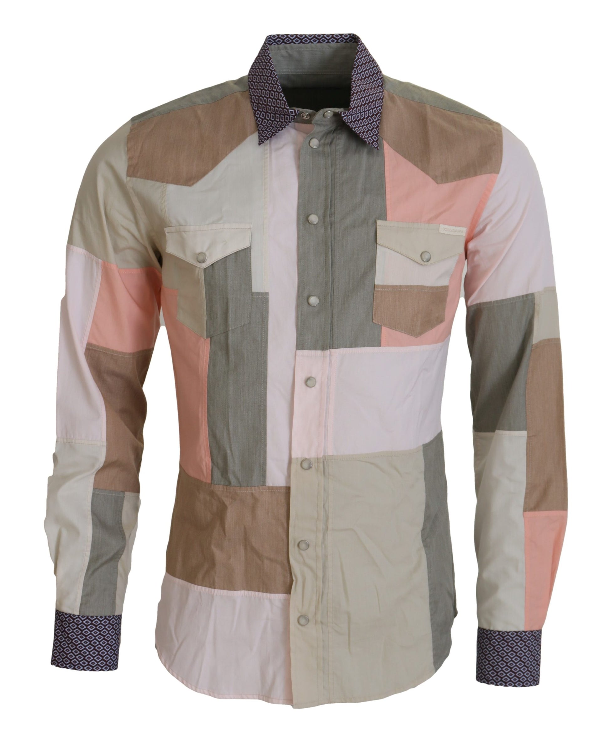Dolce & Gabbana Multicolor Cotton Patchwork Slim Shirt by Dolce & Gabbana