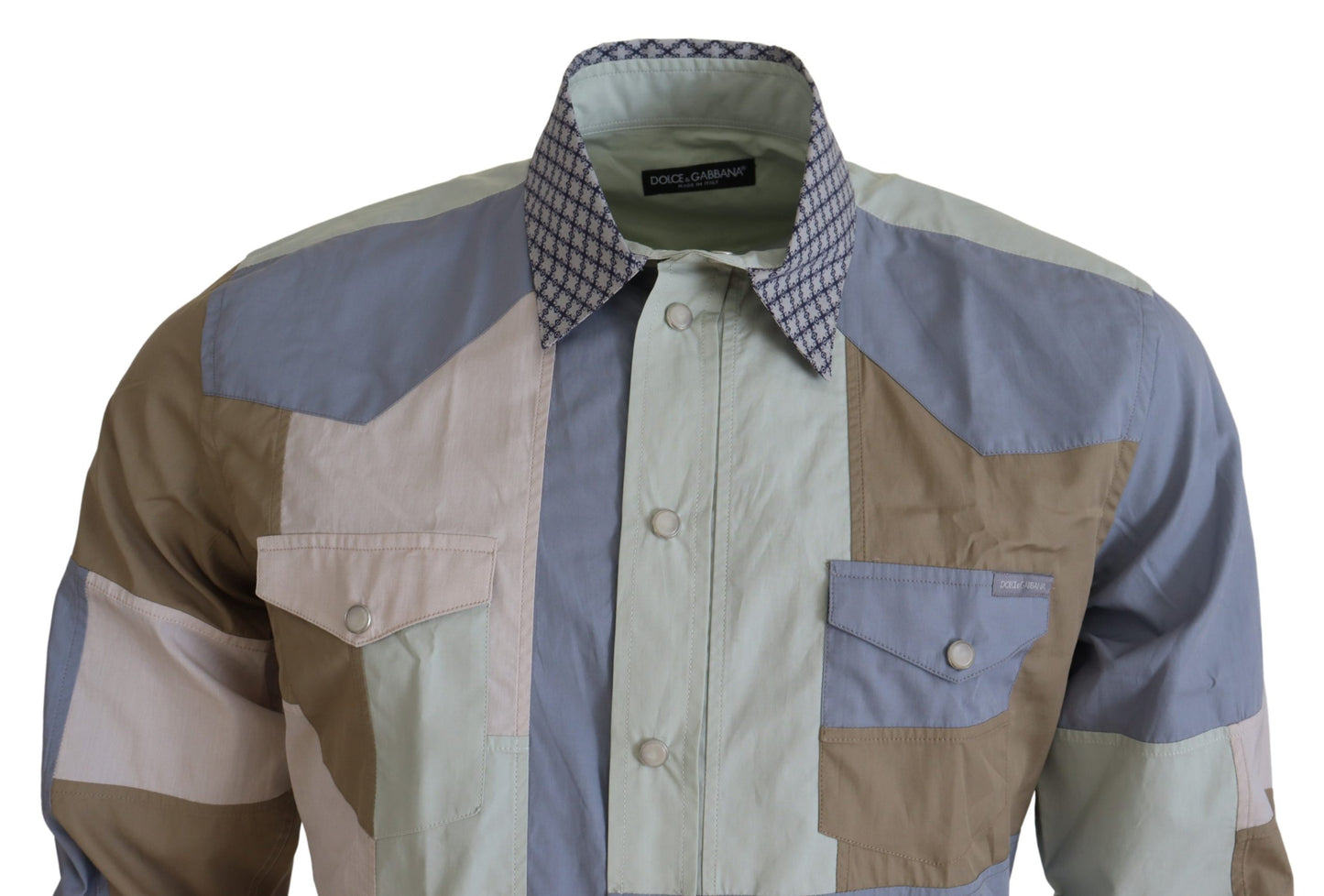 Dolce & Gabbana Multicolor Cotton Patchwork Slim Shirt by Dolce & Gabbana