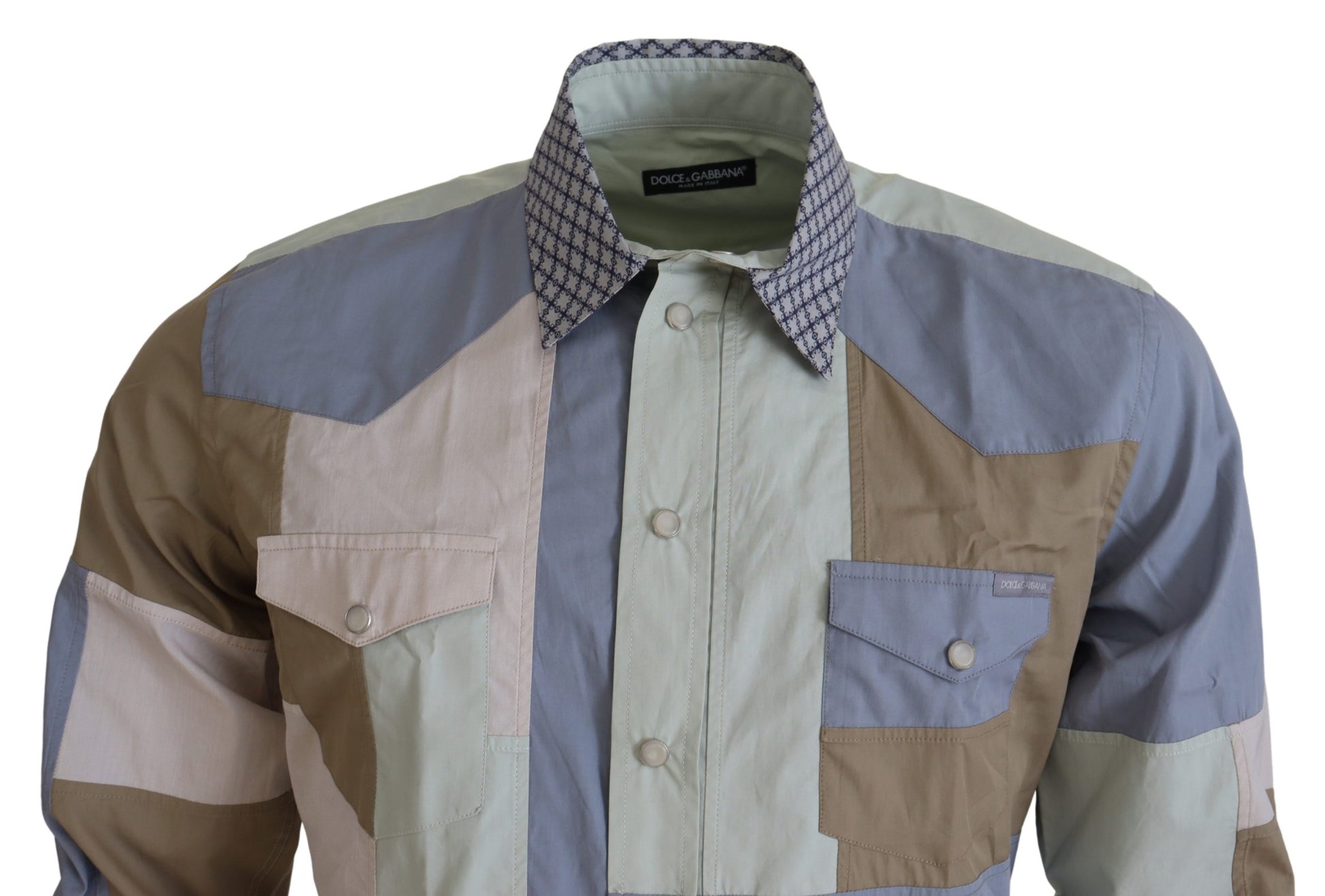 Dolce & Gabbana Multicolor Cotton Patchwork Slim Shirt by Dolce & Gabbana