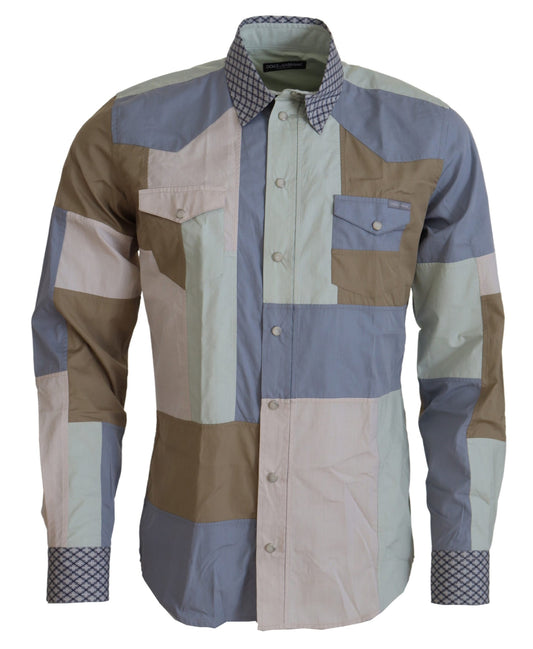 Dolce & Gabbana Multicolor Cotton Patchwork Slim Shirt by Dolce & Gabbana