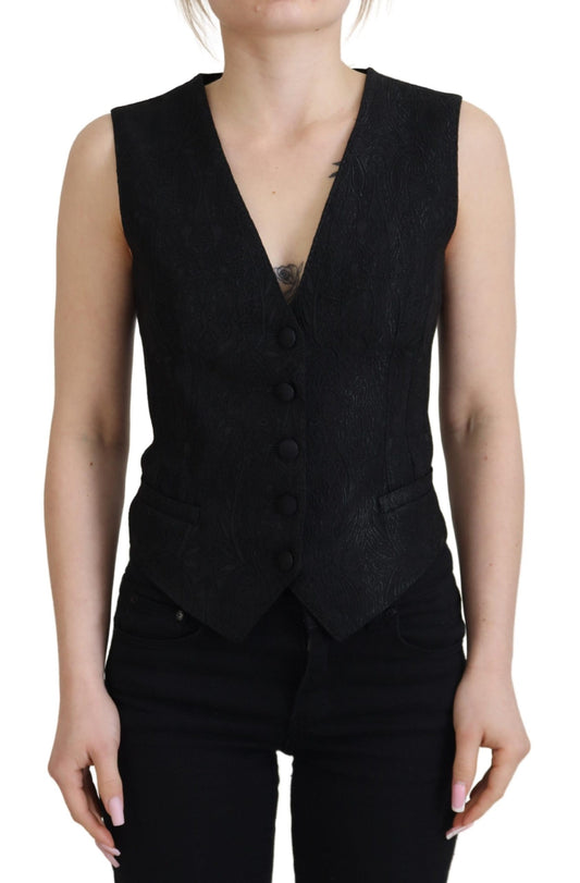 Gilet élégant en soie mélangée noire Dolce &amp; Gabbana