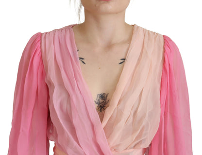 Chemisier cache-cœur en soie Dolce &amp; Gabbana à col en V, rose
