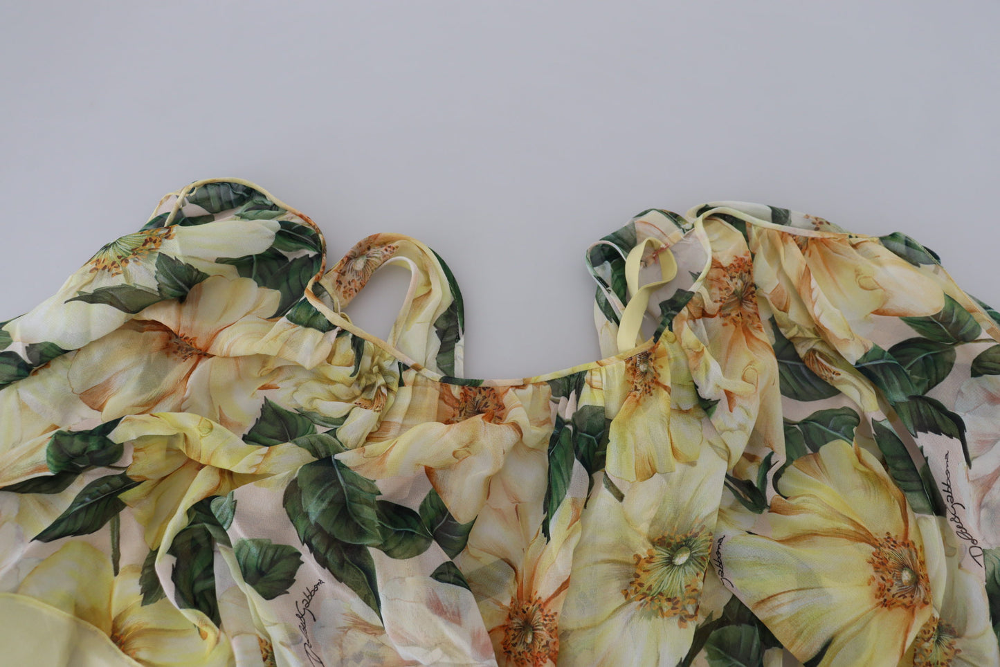 Dolce & Gabbana Yellow Floral Print Pleated Maxi Silk Dress by Dolce & Gabbana