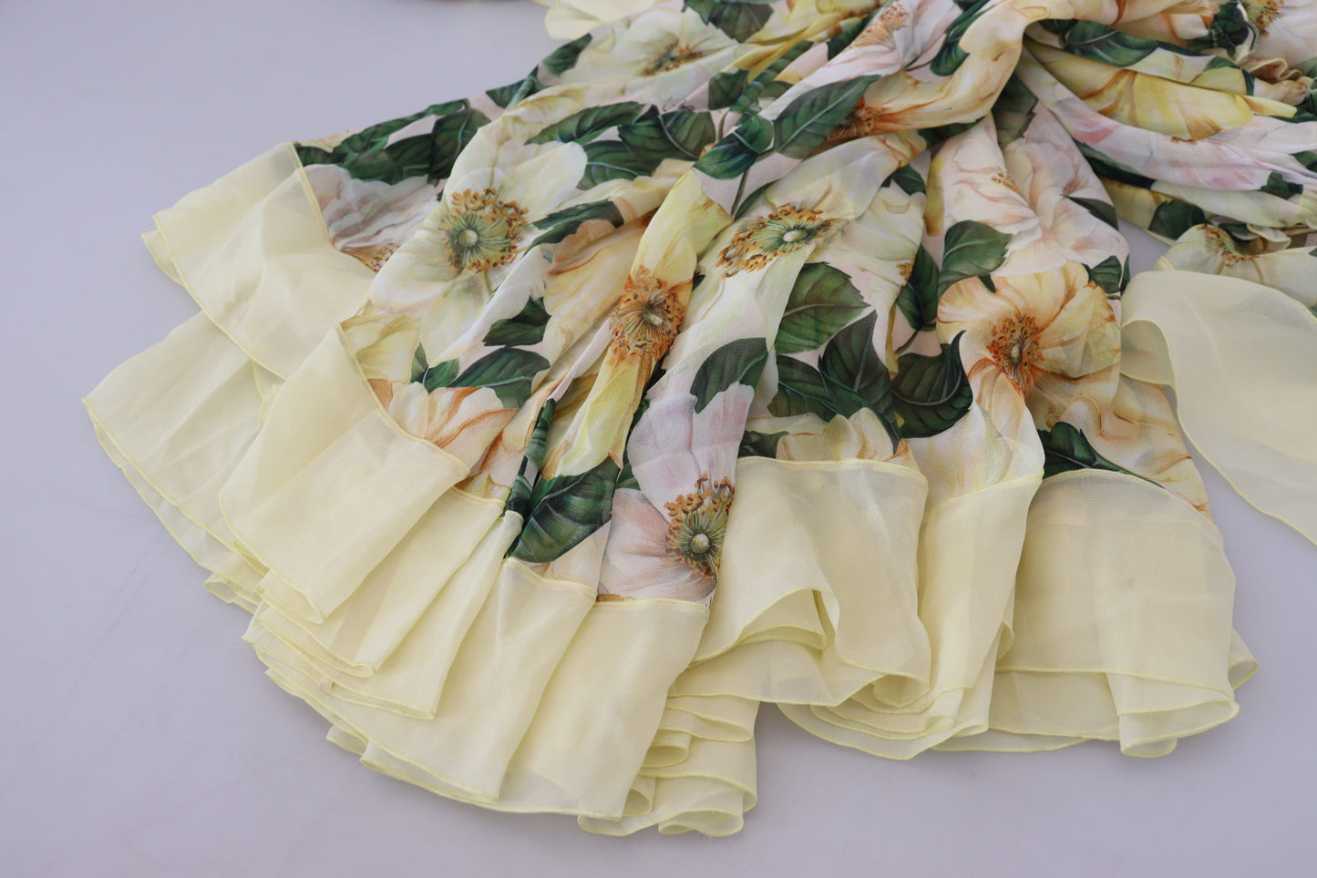Dolce & Gabbana Yellow Floral Print Pleated Maxi Silk Dress by Dolce & Gabbana