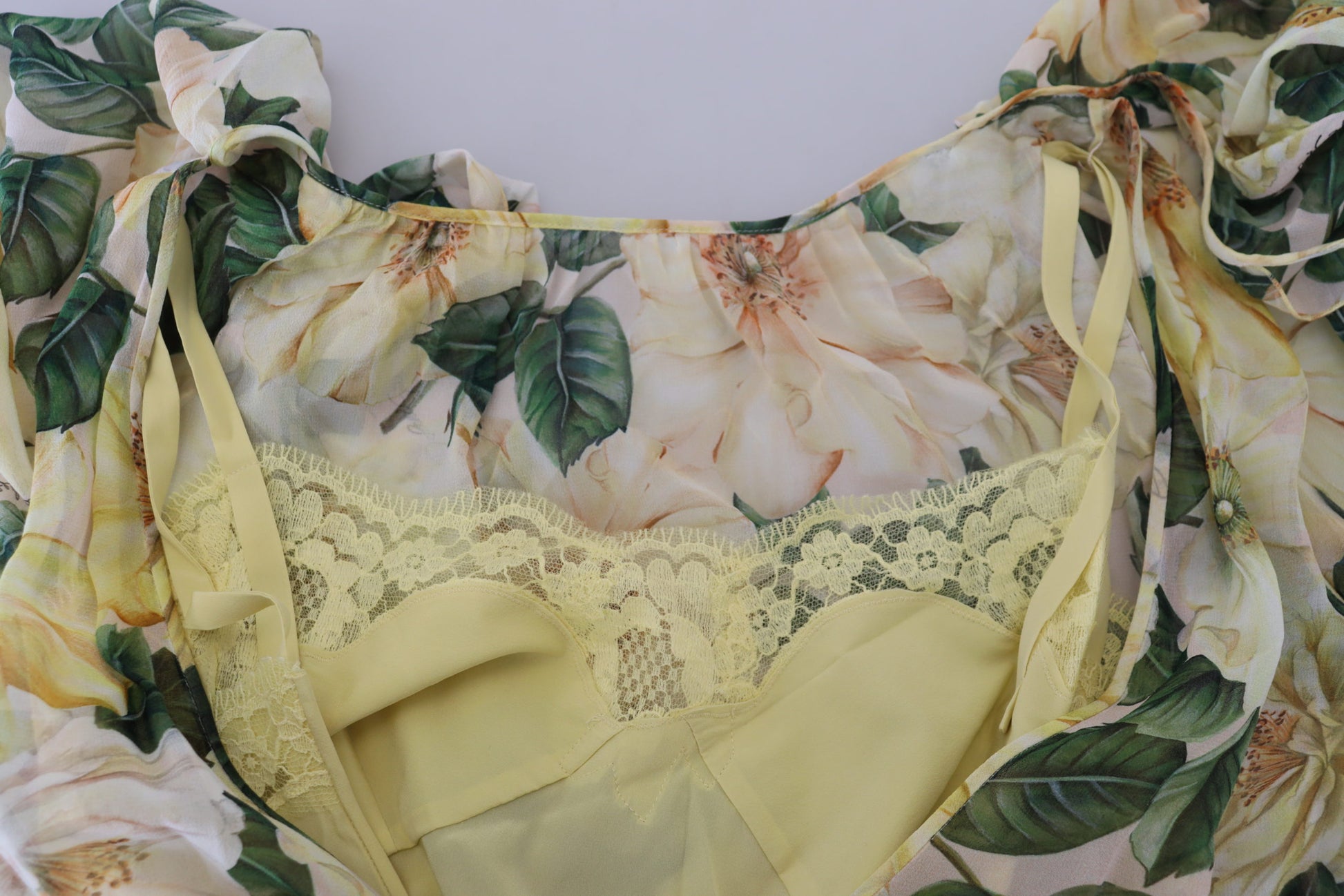 Dolce & Gabbana Yellow Floral Print Pleated Maxi Silk Dress by Dolce & Gabbana