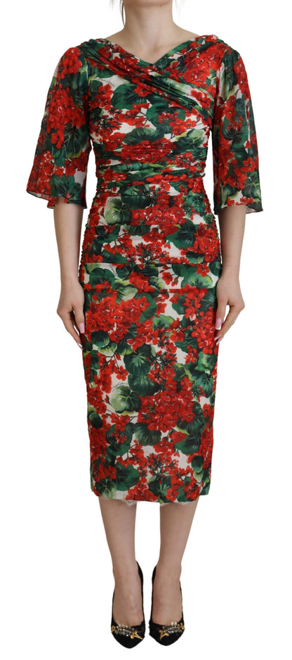 Dolce & Gabbana Multicolor Geranium Silk Sheath Midi Dress by Dolce & Gabbana