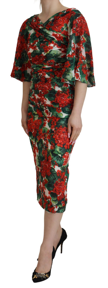 Dolce & Gabbana Multicolor Geranium Silk Sheath Midi Dress by Dolce & Gabbana