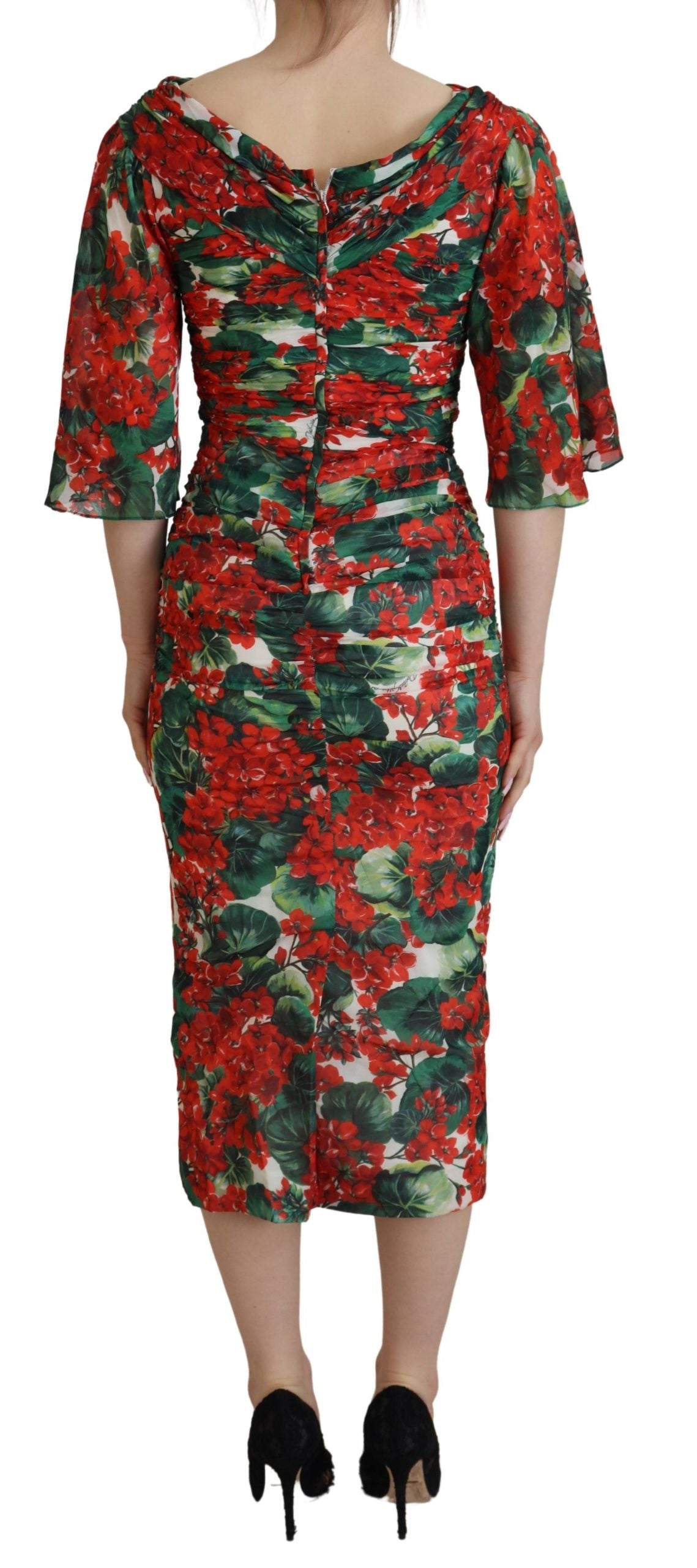 Dolce & Gabbana Multicolor Geranium Silk Sheath Midi Dress by Dolce & Gabbana