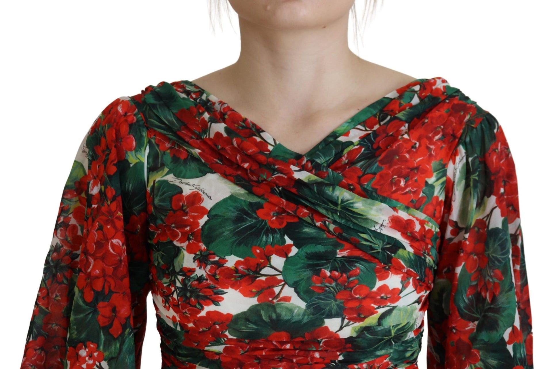 Dolce & Gabbana Multicolor Geranium Silk Sheath Midi Dress by Dolce & Gabbana