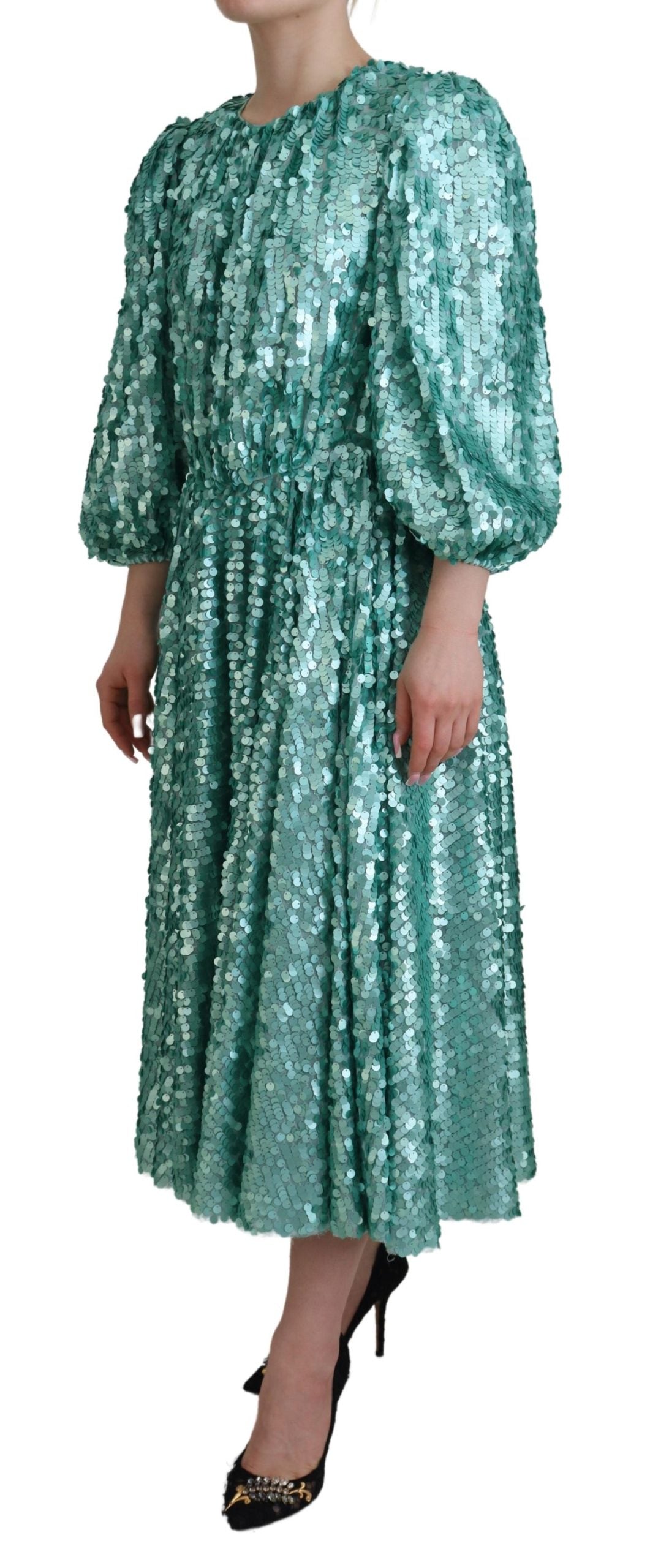 Dolce & Gabbana Blue Sequined Pleated Aline Midi Nylon Dress by Dolce & Gabbana