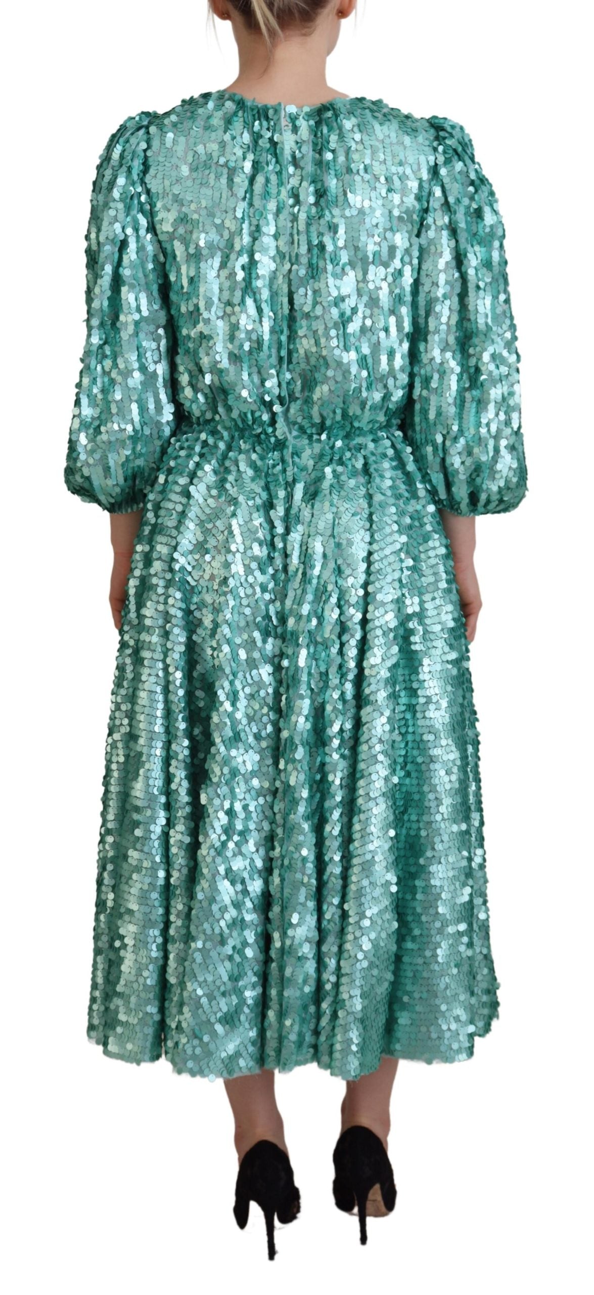 Dolce & Gabbana Blue Sequined Pleated Aline Midi Nylon Dress by Dolce & Gabbana