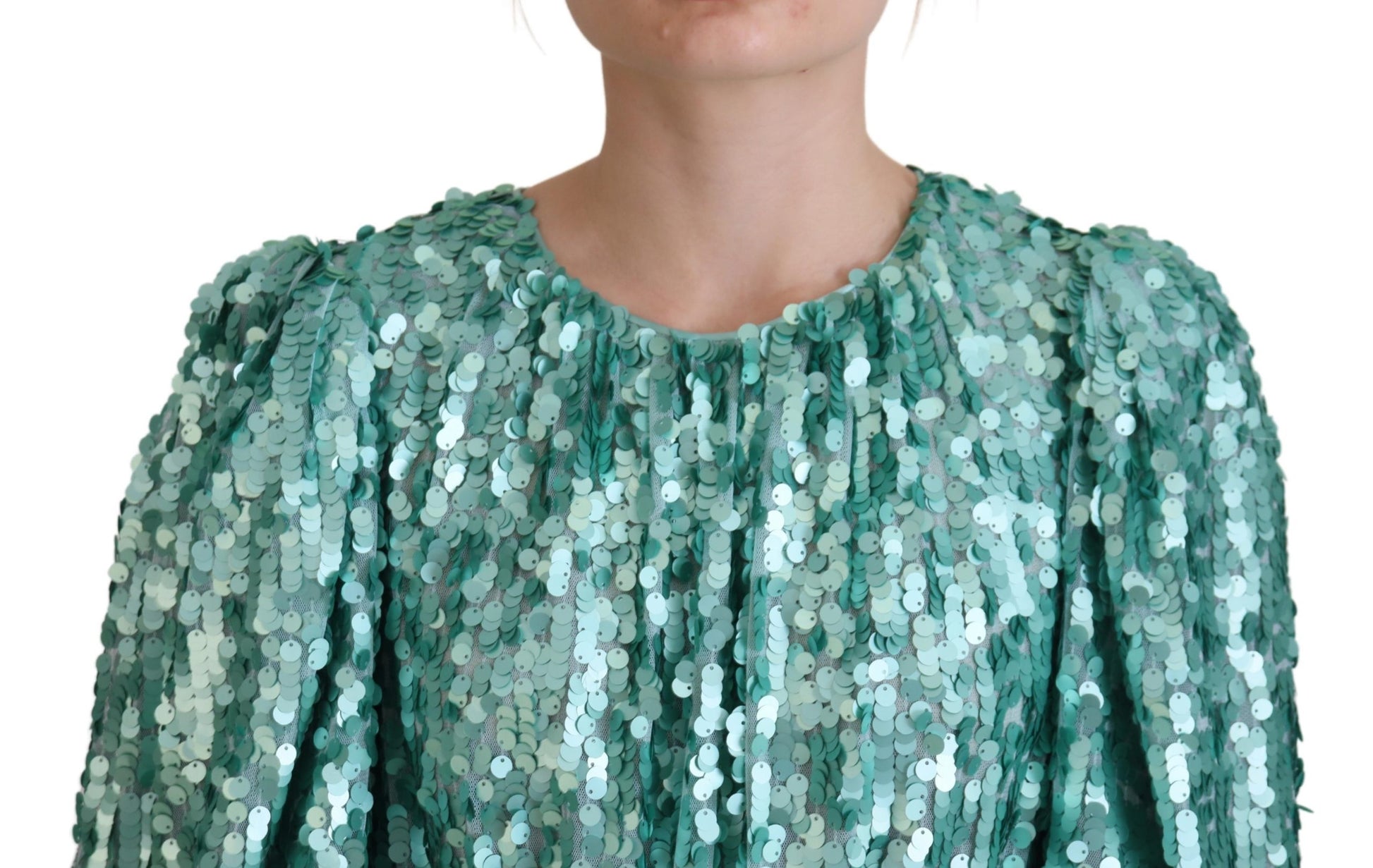 Dolce & Gabbana Blue Sequined Pleated Aline Midi Nylon Dress by Dolce & Gabbana