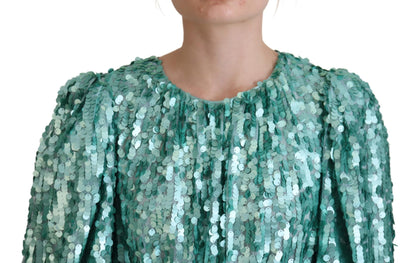 Dolce & Gabbana Blue Sequined Pleated Aline Midi Nylon Dress by Dolce & Gabbana