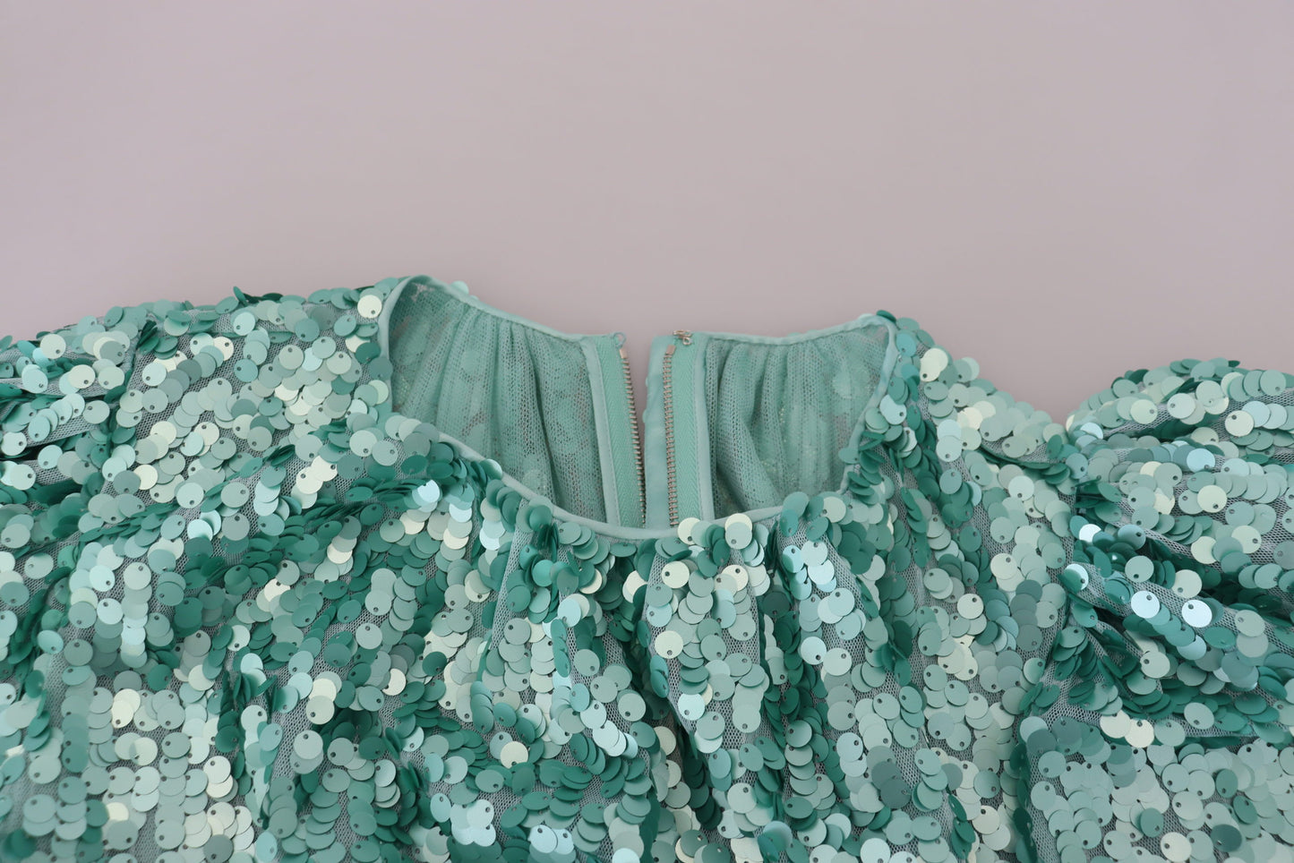 Dolce & Gabbana Blue Sequined Pleated Aline Midi Nylon Dress by Dolce & Gabbana