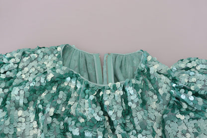 Dolce & Gabbana Blue Sequined Pleated Aline Midi Nylon Dress by Dolce & Gabbana