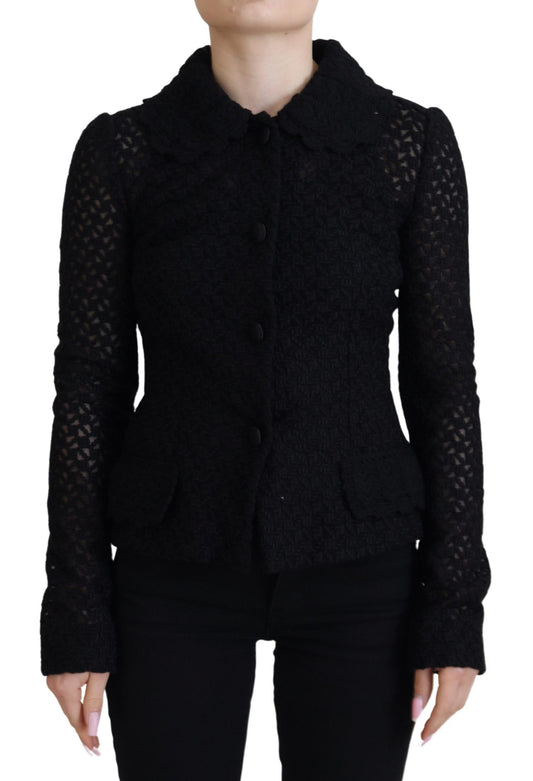 Dolce &amp; Gabbana Élégante veste boutonnée en laine mélangée noire