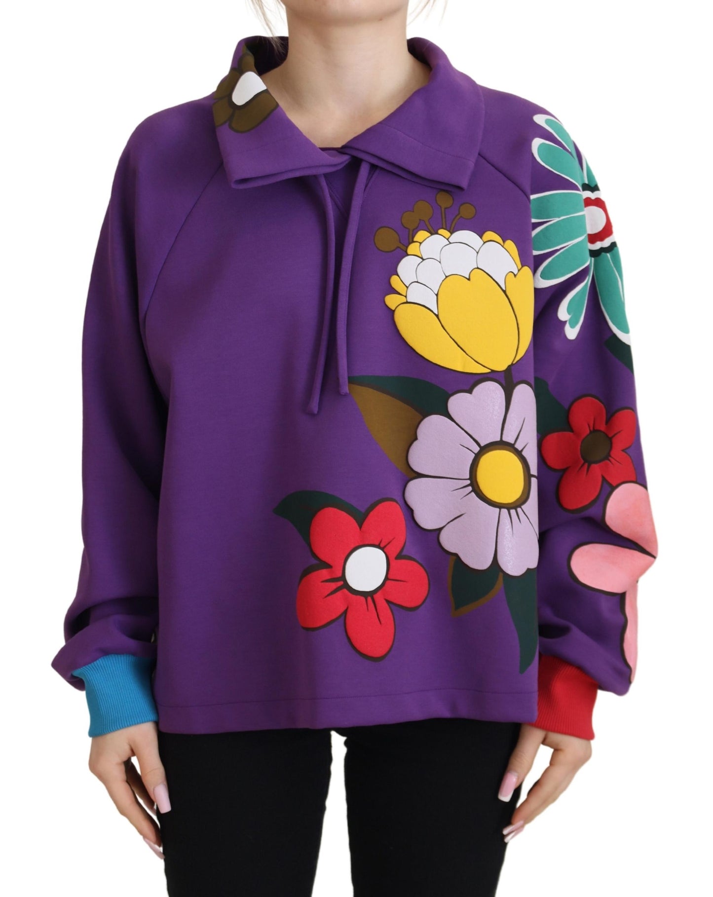 Dolce & Gabbana Purple Floral Print Pullover Cotton Sweater by Dolce & Gabbana