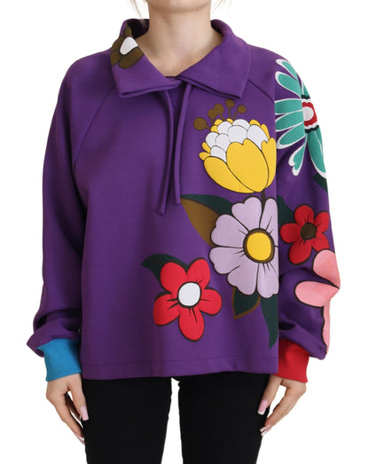 Dolce & Gabbana Purple Floral Print Pullover Cotton Sweater by Dolce & Gabbana