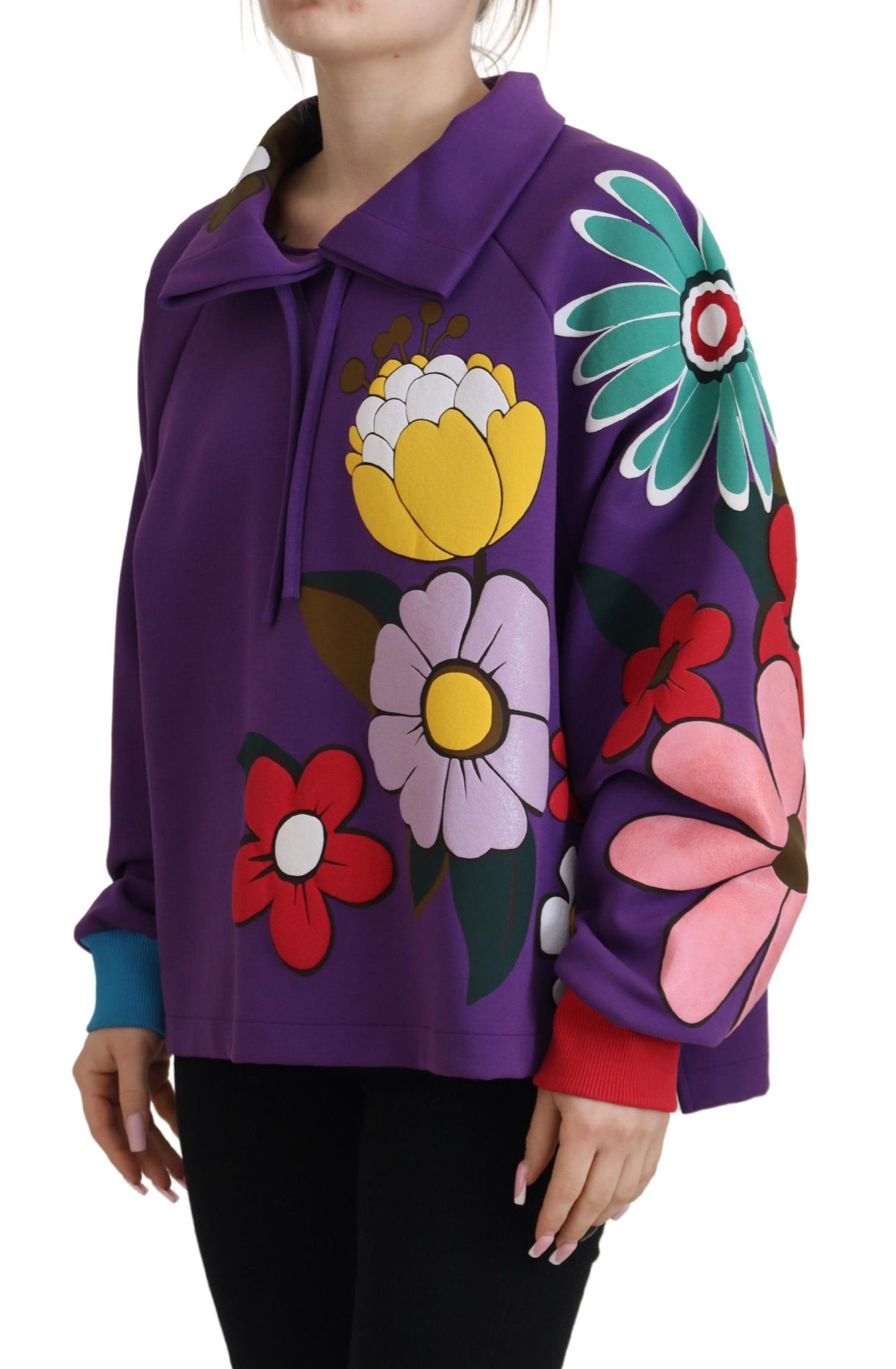 Dolce & Gabbana Purple Floral Print Pullover Cotton Sweater by Dolce & Gabbana