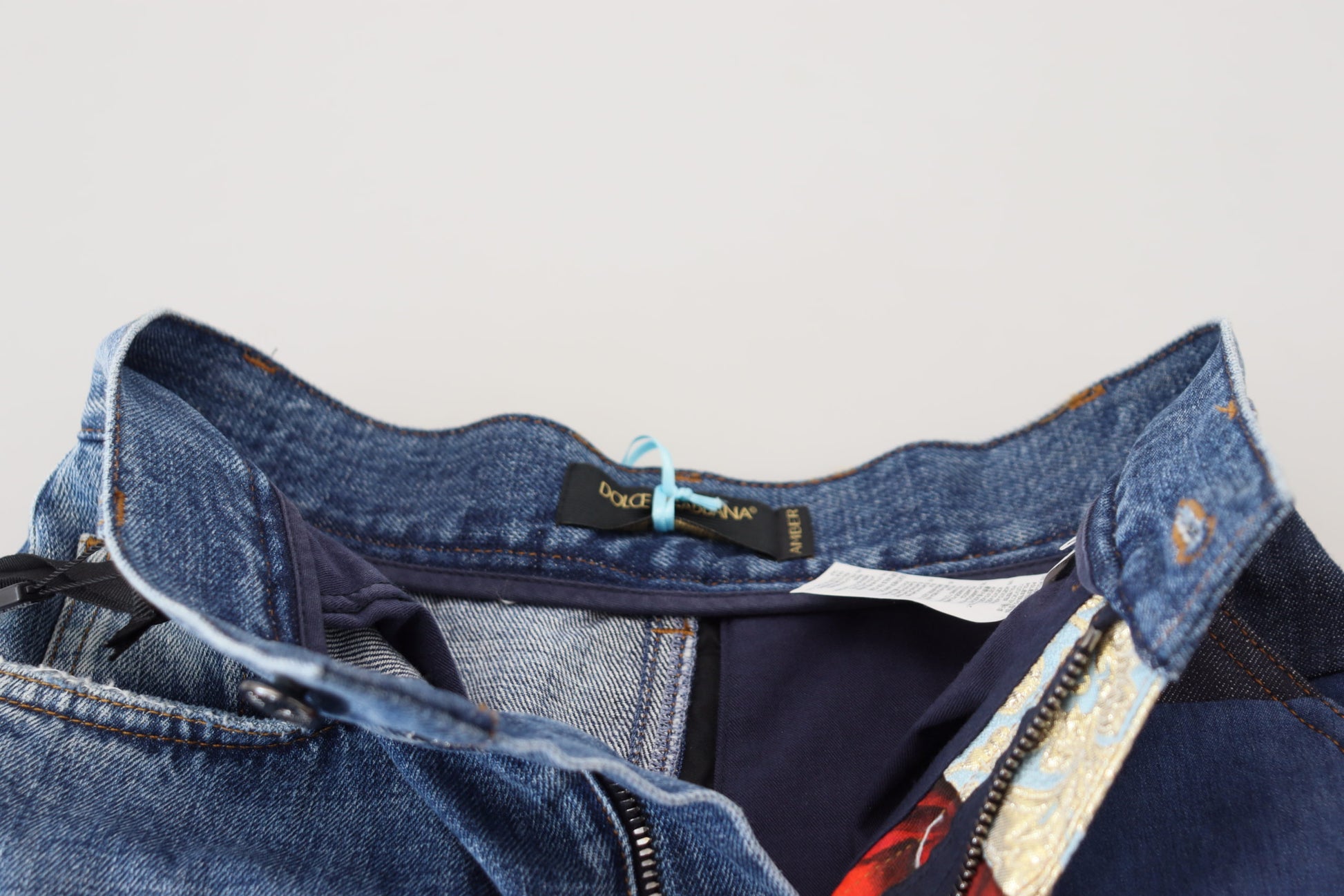 Dolce & Gabbana Blue Jacquard Majolica High Waist Jeans by Dolce & Gabbana