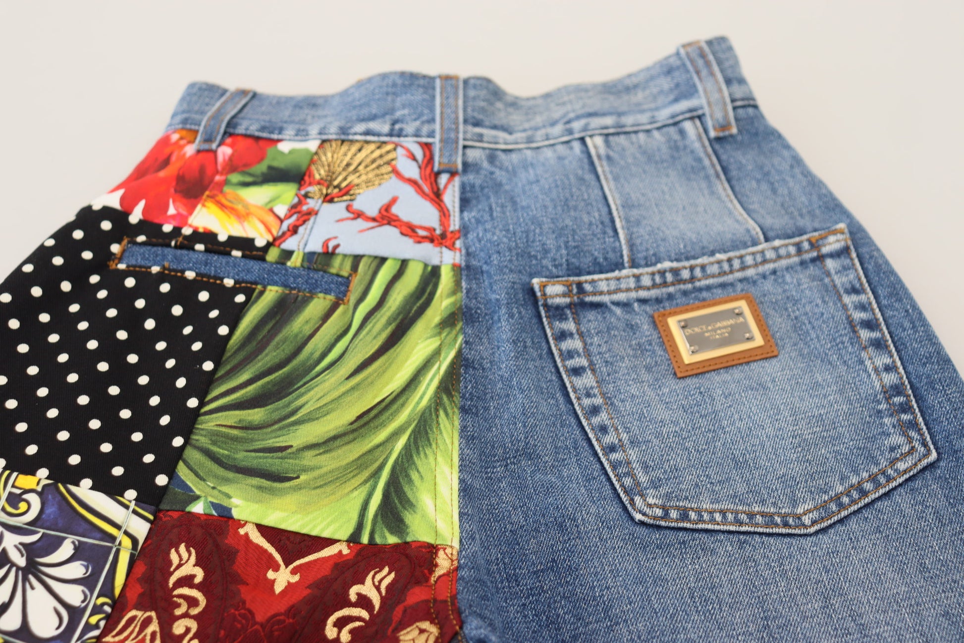 Dolce & Gabbana Blue Jacquard Majolica High Waist Jeans by Dolce & Gabbana