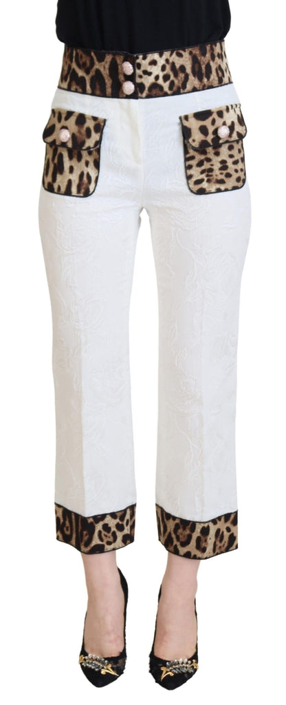 Dolce & Gabbana White Leopard Print High Waist Pants by Dolce & Gabbana