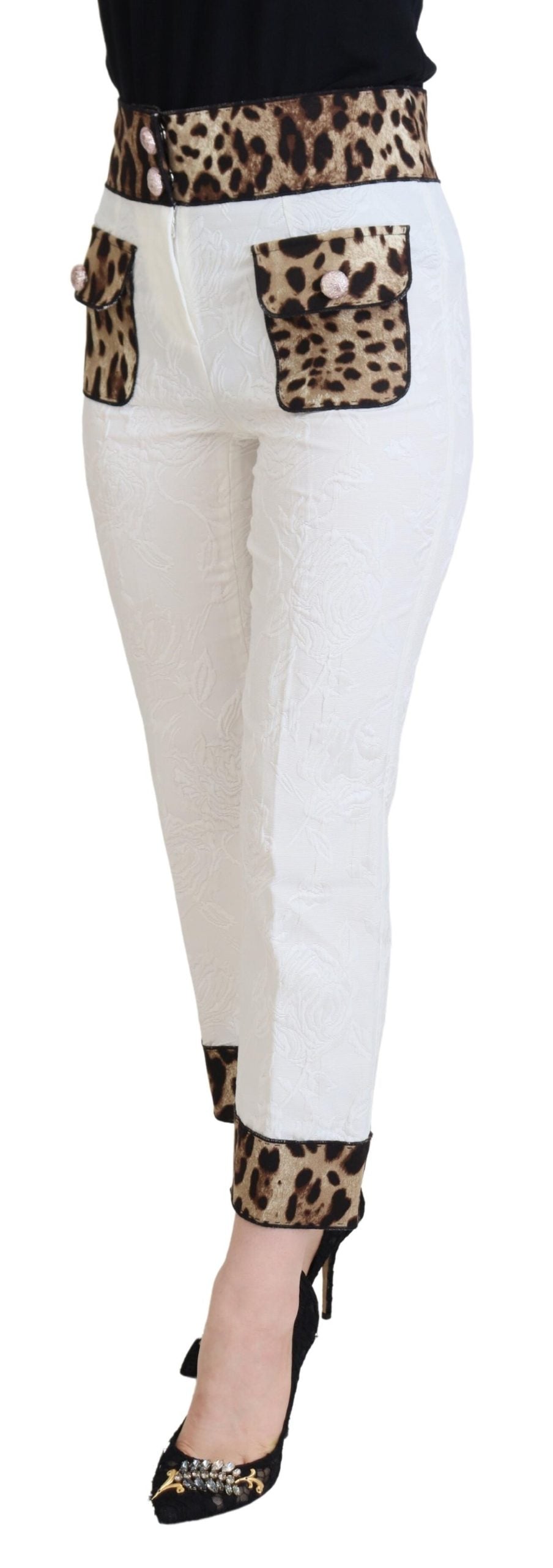 Dolce & Gabbana White Leopard Print High Waist Pants by Dolce & Gabbana
