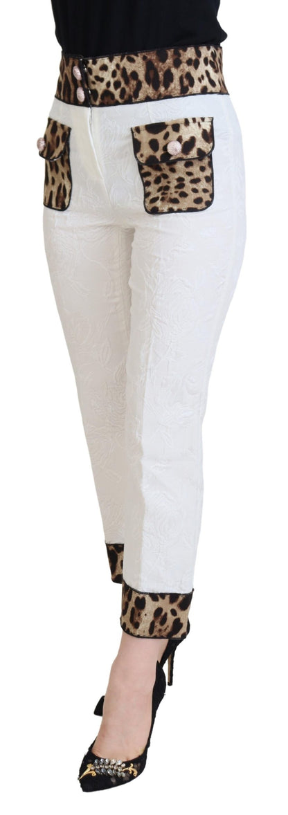 Dolce & Gabbana White Leopard Print High Waist Pants by Dolce & Gabbana