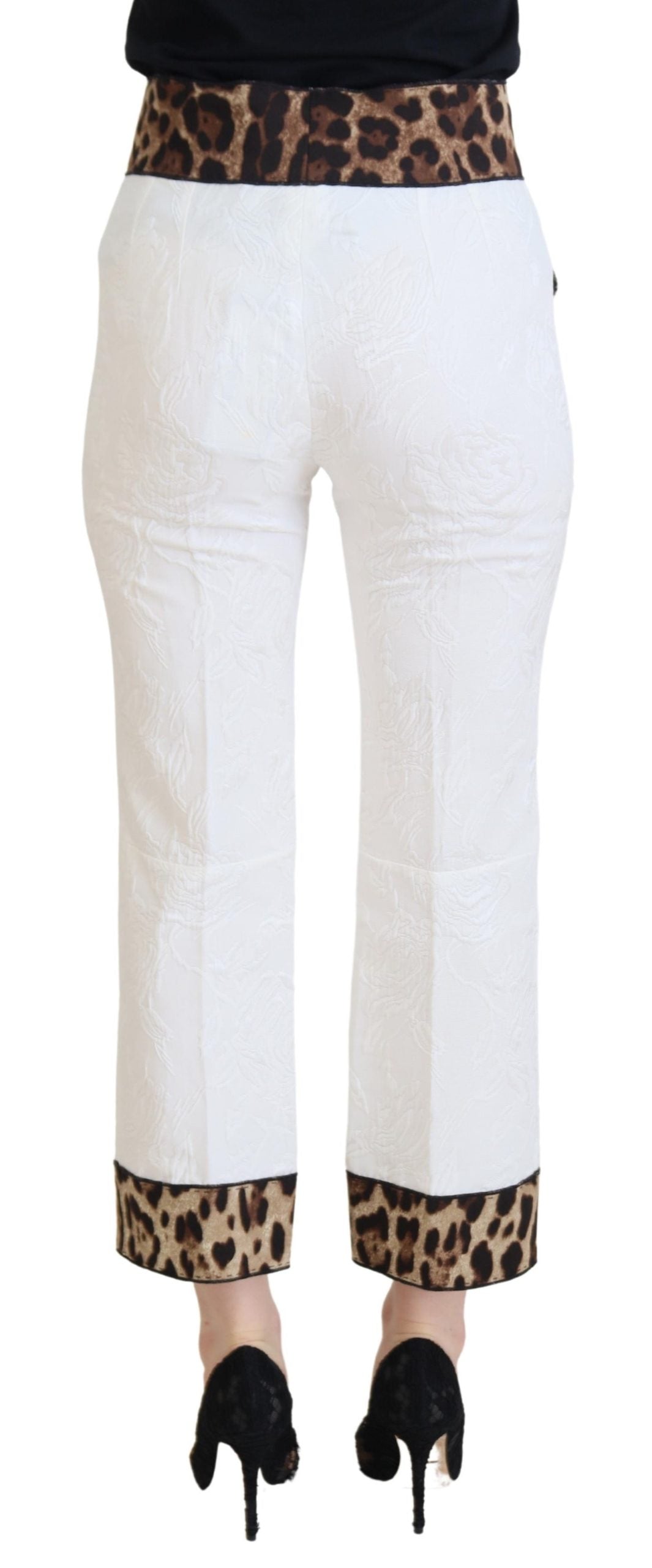 Dolce & Gabbana White Leopard Print High Waist Pants by Dolce & Gabbana