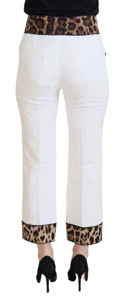 Dolce & Gabbana White Leopard Print High Waist Pants by Dolce & Gabbana