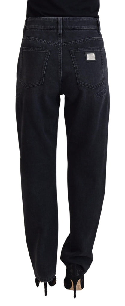 Dolce & Gabbana Black Cotton Tattered High Waist Denim Jeans by Dolce & Gabbana