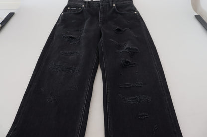 Dolce & Gabbana Black Cotton Tattered High Waist Denim Jeans by Dolce & Gabbana