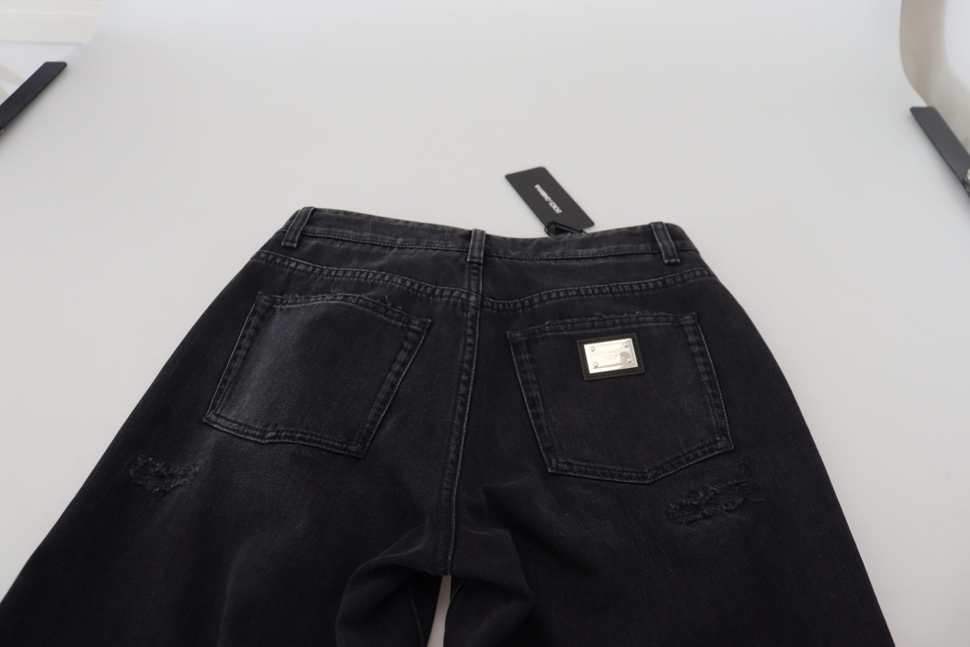 Dolce & Gabbana Black Cotton Tattered High Waist Denim Jeans by Dolce & Gabbana
