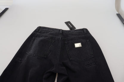 Dolce & Gabbana Black Cotton Tattered High Waist Denim Jeans by Dolce & Gabbana