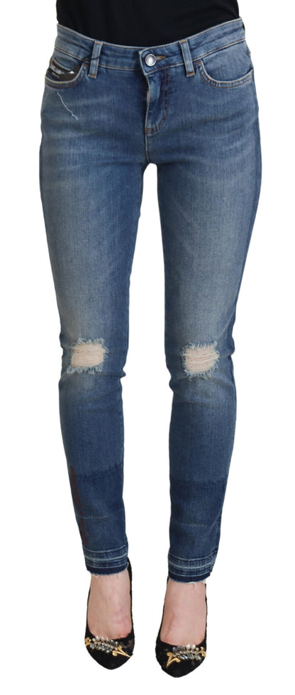 Dolce & Gabbana Blue Washed Cotton Tattered Denim Jeans by Dolce & Gabbana